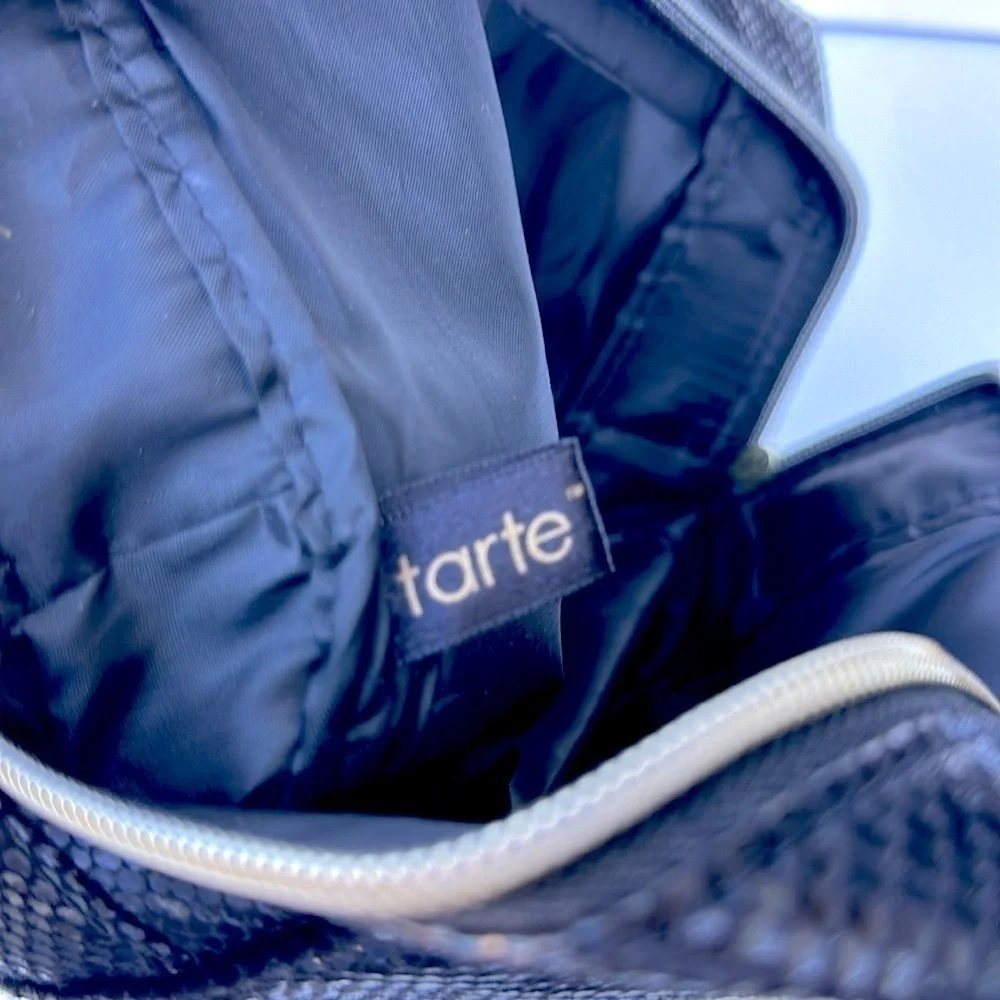 TARTE fierce & feisty makeup bag black with gold hardware NWT